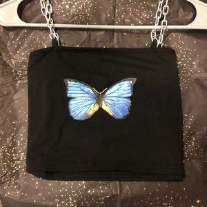 Butterfly Graphic Chain Strap Crop Cami